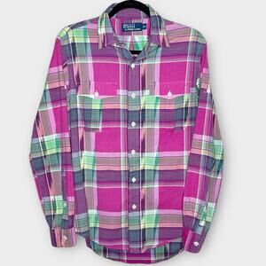 POLO RALPH LAUREN Pink Plaid Button Down Shirt Southwestern Navajo Aztec Small